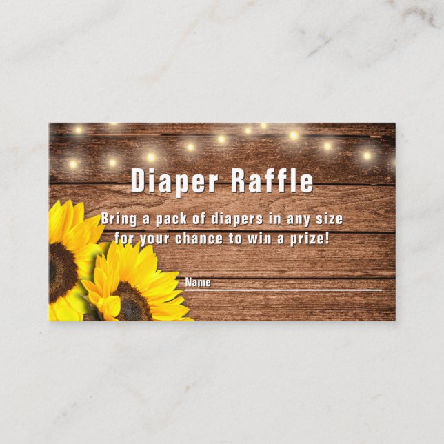 Rustic Sunflower Wood Baby Shower Diaper Raffle Enclosure Card (Front)