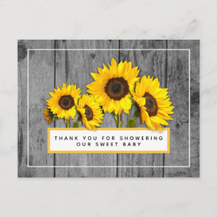 Rustic Sunflower Wood Baby Shower Thank You Postcard