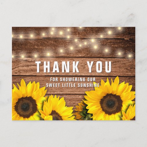 Rustic Sunflower Wood Baby Shower Thank You Postcard