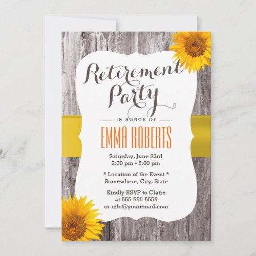 Rustic Sunflower Wood Background Retirement Party Invitation