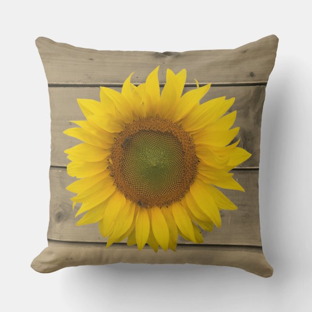 Rustic Sunflower Wood Bard Door Throw Pillow (Front)