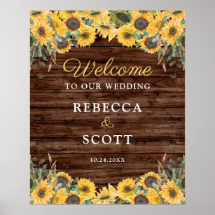 Rustic Sunflower Wood Barn Wedding Welcome Poster