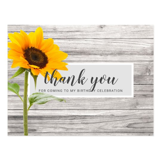 Rustic Sunflower Wood Birthday Thank You Postcard | Zazzle.com