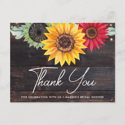 Rustic Sunflower Wood Bridal Shower Thank You Card