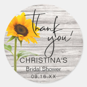 Rustic Sunflower Wood Bridal Shower Thank You Classic Round Sticker