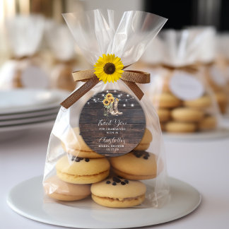 Rustic Sunflower Wood Bridal Shower Thank You Classic Round Sticker