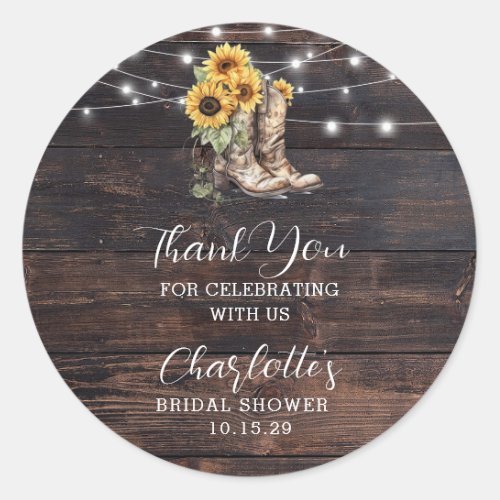 Rustic Sunflower Wood Bridal Shower Thank You  Classic Round Sticker