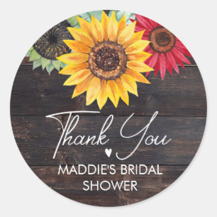 Rustic Sunflower Wood Bridal Shower Thank You Classic Round Sticker