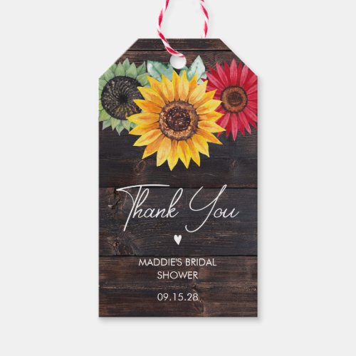 Rustic Sunflower Wood Bridal Shower Thank You Gift Gift Tags