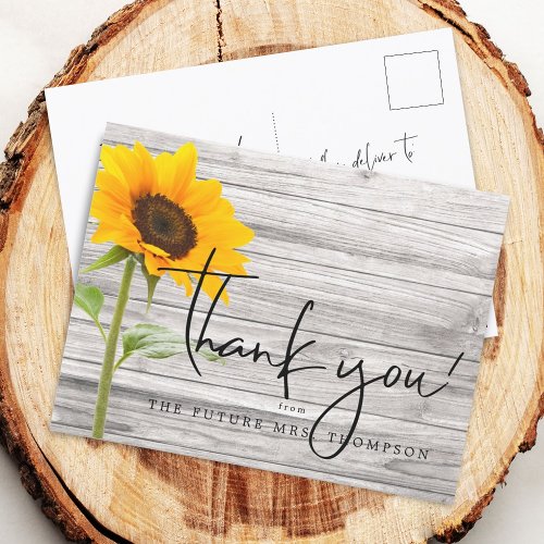 Rustic Sunflower Wood Bridal Shower Thank You Postcard