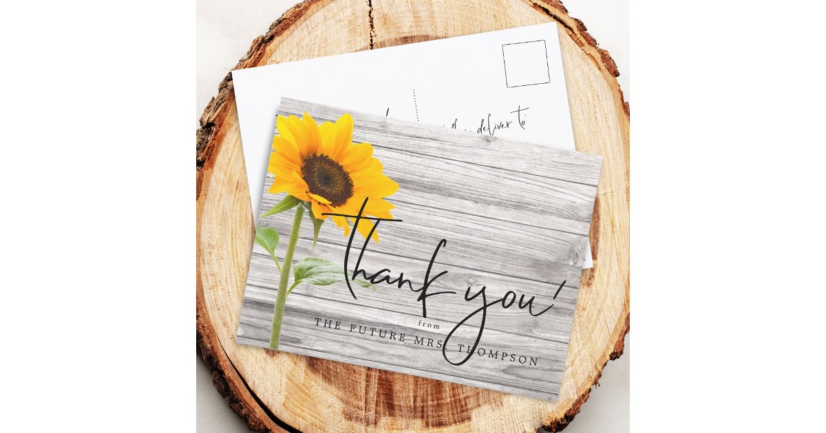Rustic Sunflower Wood Bridal Shower Thank You Postcard | Zazzle