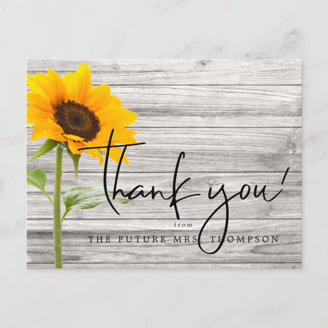 Rustic Sunflower Wood Bridal Shower Thank You Postcard Zazzle