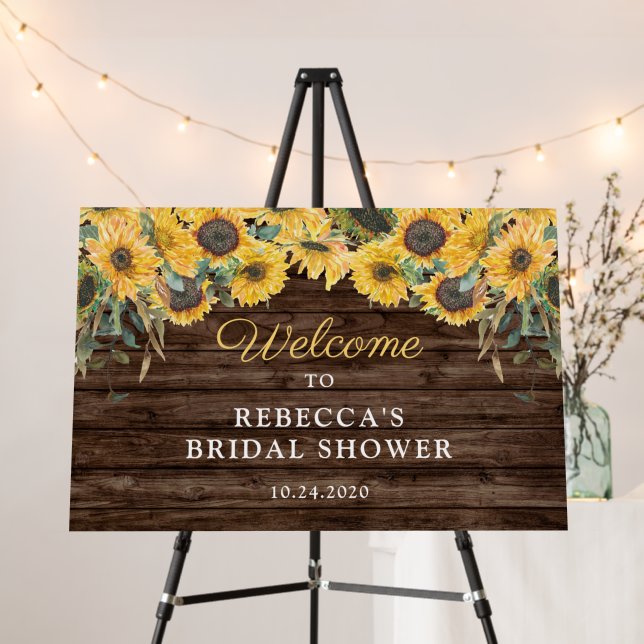 Rustic Sunflower Wood Bridal Shower Welcome Foam Board (In Situ (Stand))