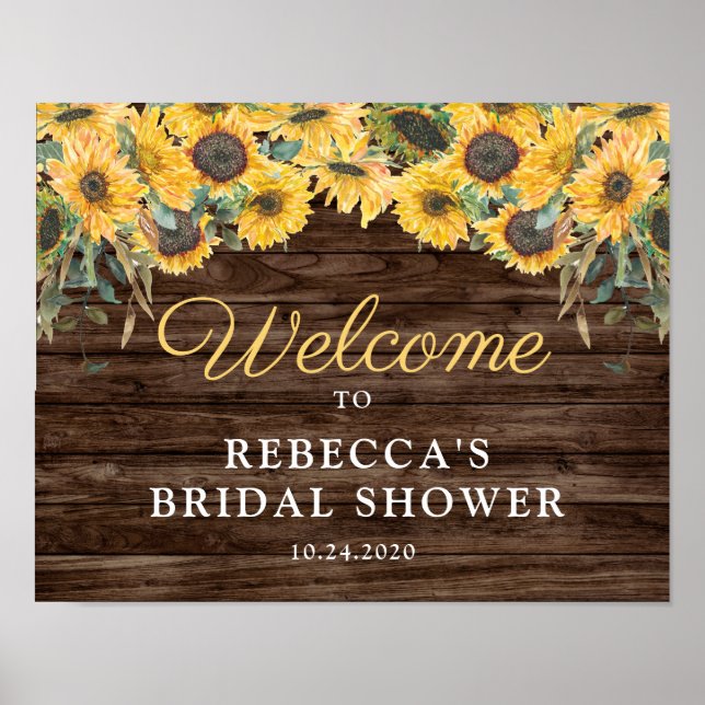 Rustic Sunflower Wood Bridal Shower Welcome Sign (Front)