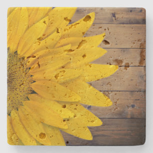 Rustic Sunflower Wood Country Chic Stone Coaster