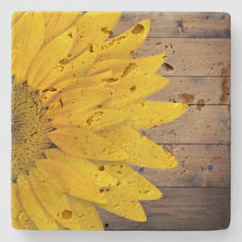 Rustic Sunflower Wood Country Chic Stone Coaster by angela65 at Zazzle