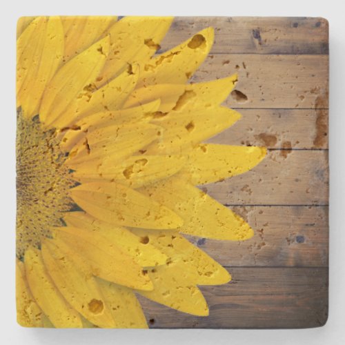 Rustic Sunflower Wood Country Chic Stone Coaster