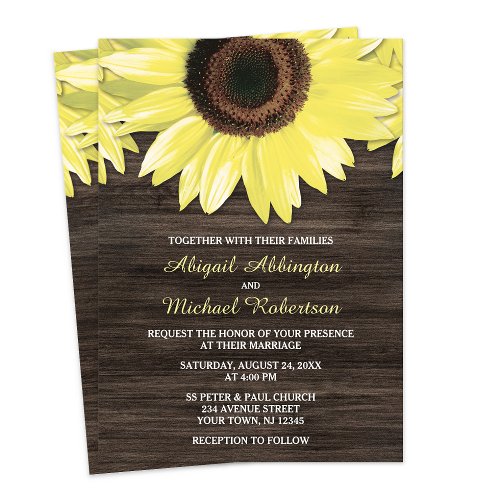 Rustic Sunflower Wood Country Wedding Invitations