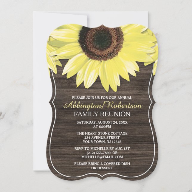 Rustic Sunflower Wood Family Reunion Invitations (Front)