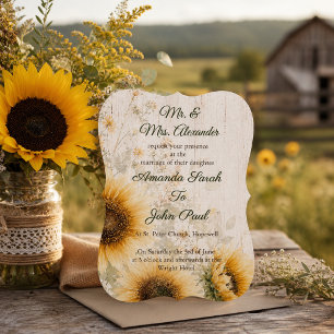 Rustic Sunflower Wood Floral Country Wedding Invitation