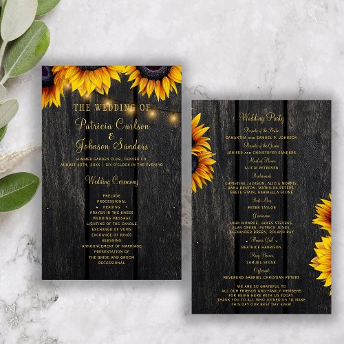 Rustic sunflower wood gold script wedding ceremony