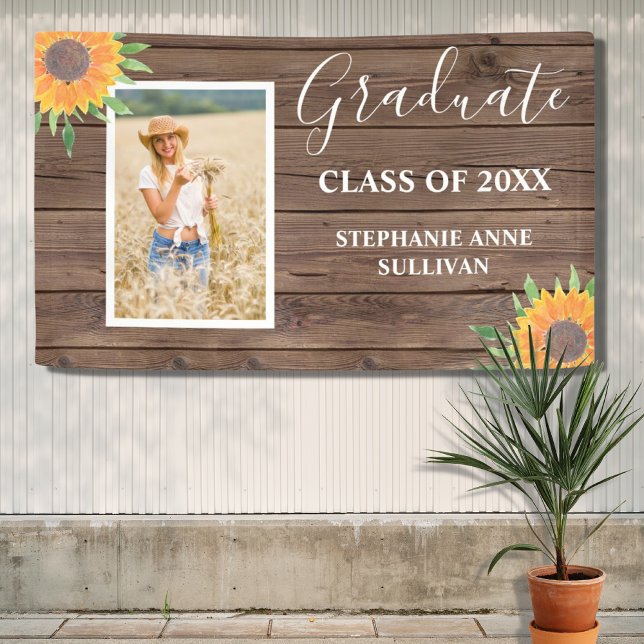 Rustic Sunflower Wood Graduation  Banner (Creator Uploaded)