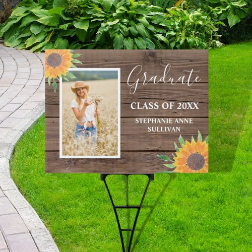 Rustic Sunflower Wood Graduation Yard Sign