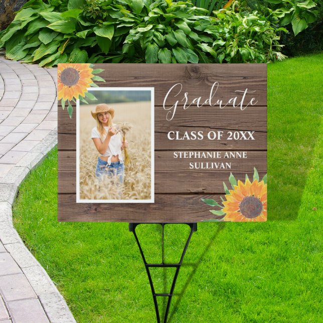 Rustic Sunflower Wood Graduation Yard Sign (Creator Uploaded)