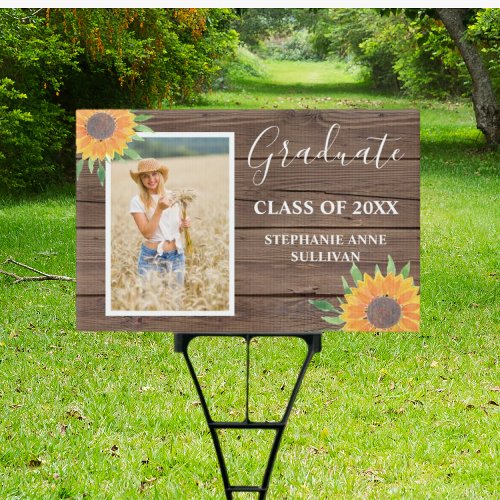 Rustic Sunflower Wood Graduation Yard Sign