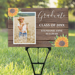 Rustic Sunflower Wood Graduation Yard Sign