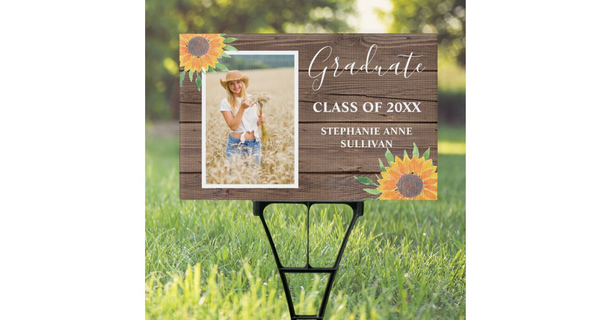 Rustic Graduation Signs Rustic Sunflower Wood Graduation Yard Sign | Zazzle