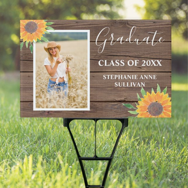 Rustic Sunflower Wood Graduation Yard Sign (Creator Uploaded)