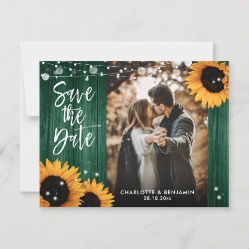 Rustic Sunflower Wood Green Wedding Photo Save The Date
