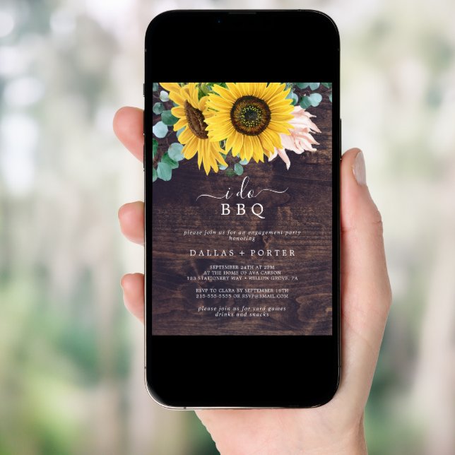 Rustic Sunflower | Wood I Do BBQ Engagement Party Invitation (Front Digital)