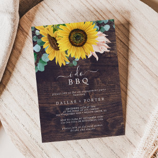 Rustic Sunflower   Wood I Do BBQ Engagement Party Invitation
