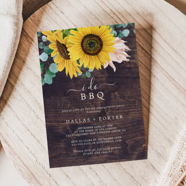 Rustic Sunflower Wood I Do Bbq Engagement Party Invitation Zazzle