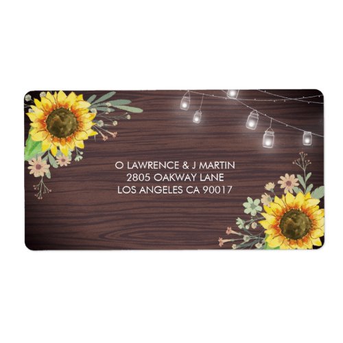 Rustic Sunflower Wood Jar Lights Wedding Address Label