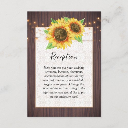 Rustic Sunflower Wood Jar Lights Wedding Enclosure Card