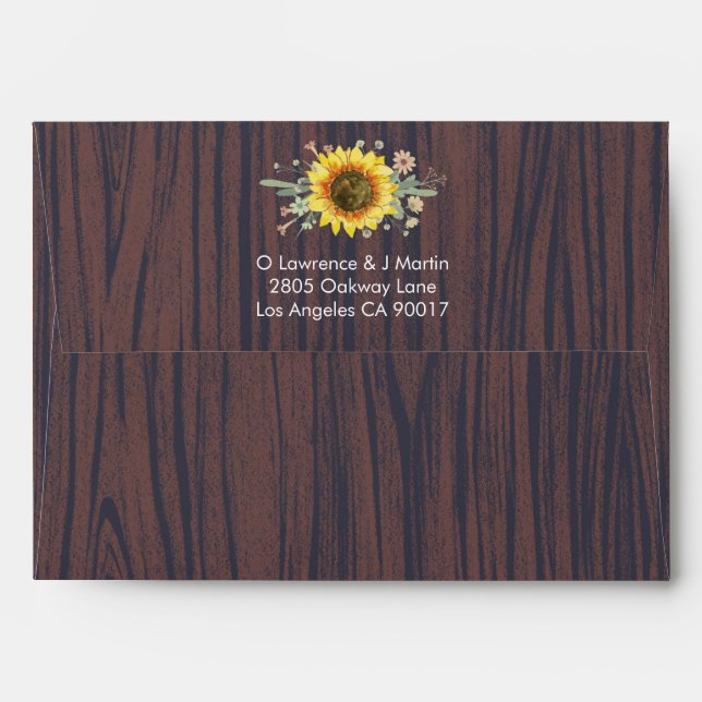 Rustic Sunflower Wood Jar Lights Wedding Envelope (Back (Top Flap))