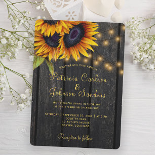 Rustic sunflower wood lights DIGITAL wedding Invitation