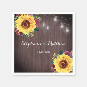 Rustic Sunflower Wood Mason Jar Lights Wedding Napkins
