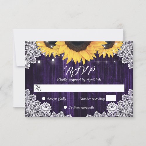 Rustic Sunflower Wood Navy Blue Wedding RSVP Card