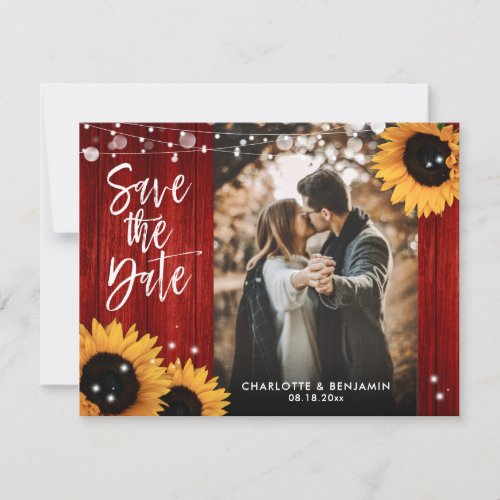 Rustic Sunflower Wood Red Wedding Photo Save The Date