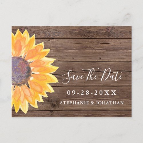 Rustic Sunflower Wood Save The Date  Announcement Postcard