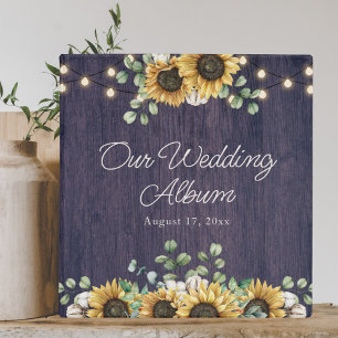 Rustic Sunflower Wood String Light Wedding Album 3 Ring Binder