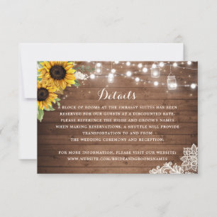 Rustic Sunflower Wood String Lights Details Insert Invitation