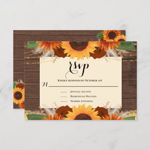 Rustic Sunflower Wood Terracotta Wedding RSVP Card