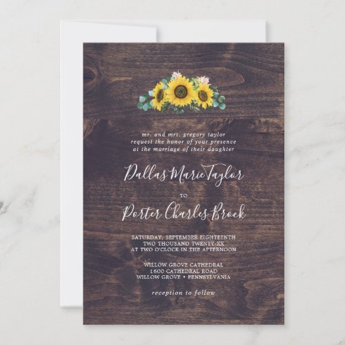 Rustic Sunflower  Wood Traditional Wedding Invitation