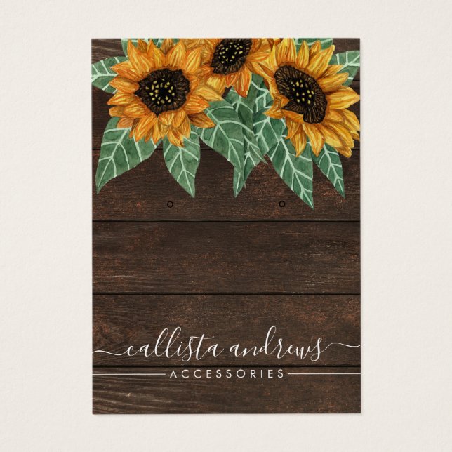Rustic Sunflower Wood Watercolor Earring Display (Front)