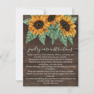 Rustic Sunflower Wood Watercolor Jewelry Care Card